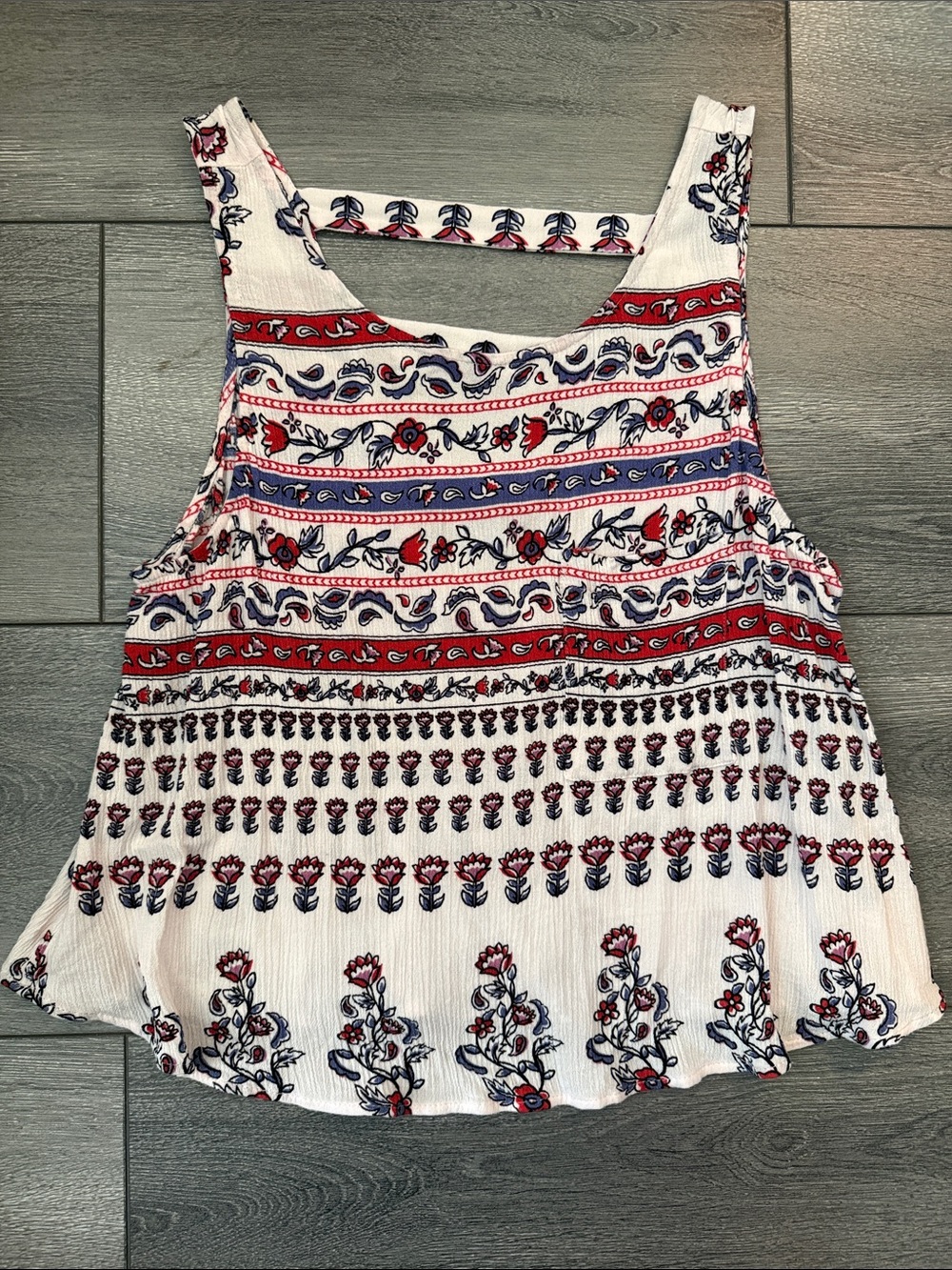 Forever 21 White Tank Top with Red & Blue Floral Stripes